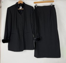 Ben Marc International Women’s Size 8 Black Blazer Faux fur trim & Skirt 2PC