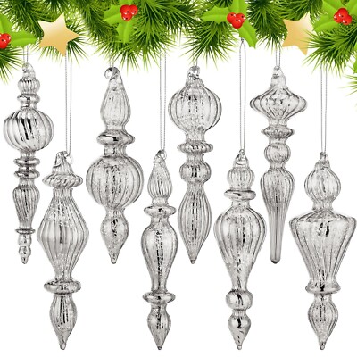 Mifoci 8 Pcs 6 Inch Mercury Glass Finial Christmas Ornaments Hanging Christma...