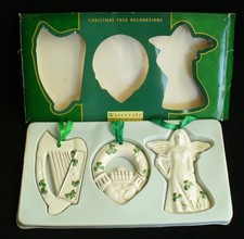 3 WATERVALE Irish CHRISTMAS Ornaments HARP ANGEL CLADDAGH Shamrock PARIAN CHINA