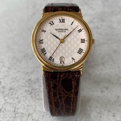 Vintage Raymond Weil Genève 5531 Gold Plated Quickset Date Quartz Uhr - Etui