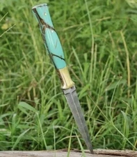 HANDMADE Double-Edged Military Damascus steel Hunting Dagger boot Knife Sports