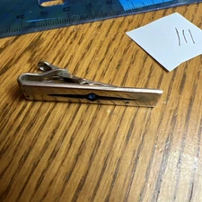 Vintage Swank Tie Bar Silver With Blue Stone Well Worm Clasp Clip Tack