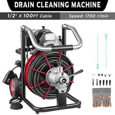 Commercial SEWER SNAKE drain auger cleaner 100ft 1/2" With Foot Switch Auto Feed