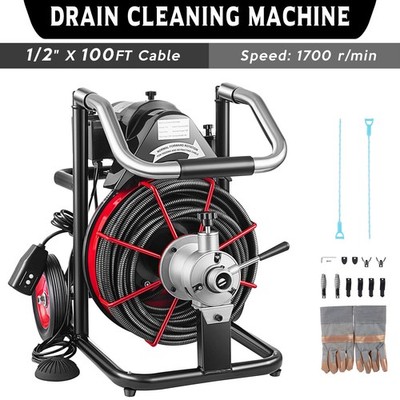 Commercial SEWER SNAKE drain auger cleaner 100ft 1/2'' With Foot Switch Auto Feed