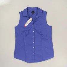 Talbots Women's Sleeveless Button-up Shirt Size 6 Blue Non-Iron Career NWT