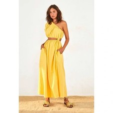 FARM Rio One-Shoulder Cutout  Linen Summer Midi Dress Size S NWT