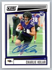 2022 panini score football charlie kolar rookie autograph card #374. rookie card picture
