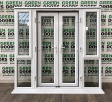 WHITE UPVC FRENCH DOORS WITH SIDE WINDOWS USED GLAZED PLASTIC EXTERNAL EXTERIOR