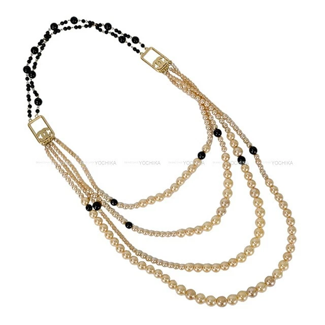 Collana lunga CHANEL Coco Mark 4 perle bicolore rango sa pre amata