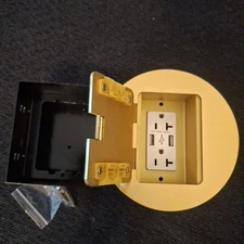 Kanayu Gold Recessed Floor Outlet 1-Gang w/ USB Charger 4.8A 3.98"x3.66"x3.15"