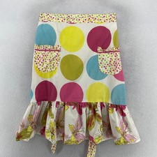 Apron OS Polka Dot Butterfly Print Pocket Tie Kitchen Half Skirt Yellow Pink Vtg