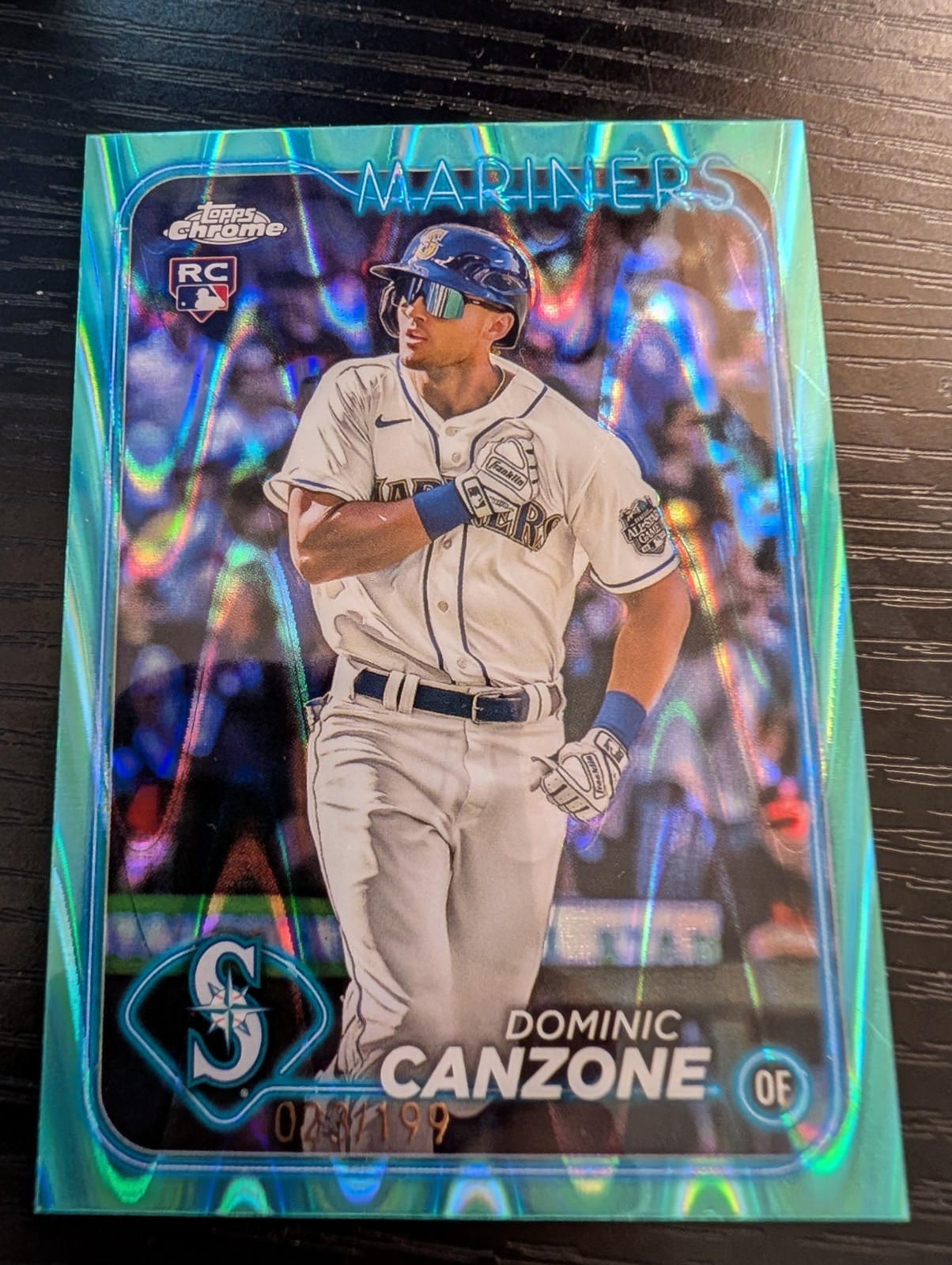 2024 Topps Chrome #133 Dominic Canzone (RC) /199 Aqua Ray Wave Raywave Mariners