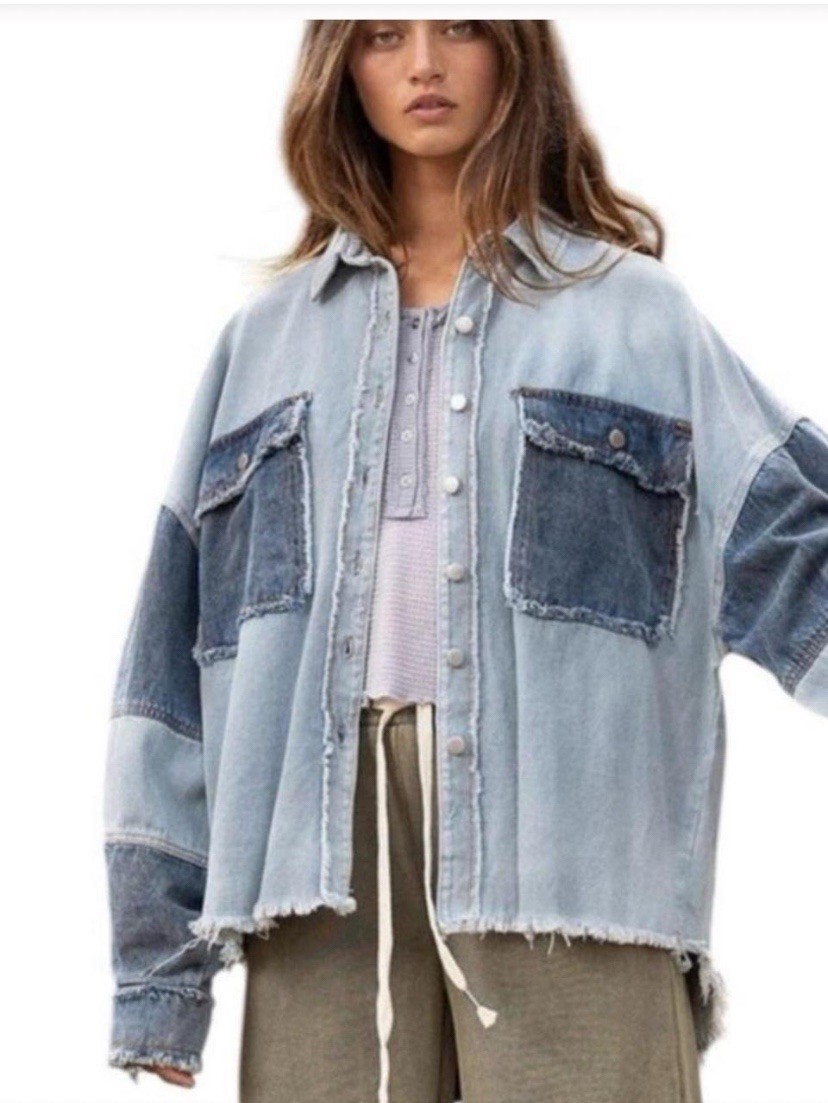 POL Patchwork Denim Shacket Oversized Women’s Med… - image 1