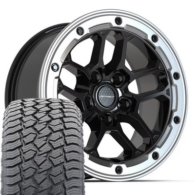 DEFIANT Wheels DF01 17x8 Black Rims & 265/70R17 AT2 Tires Set 5x127 12 ET