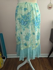 Vintage 90s Fairycore Butterfly Floral Beaded Pull On Midi Skirt Preppy Boho