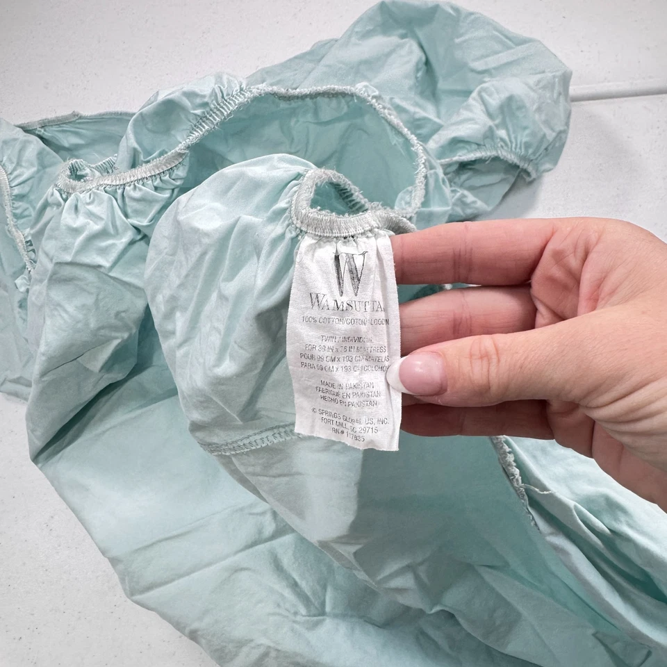 vintage wamsutta twin fitted sheet light green 100% cotton traditional - Image 4 of 4