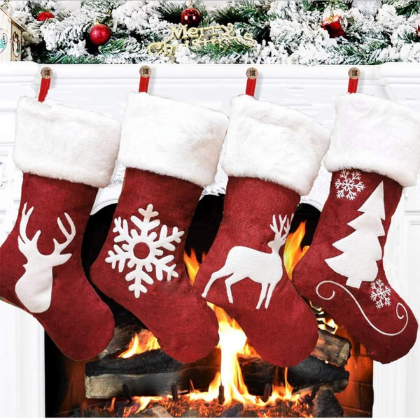 Bseical 4 StüCk Gestrickter Weihnachtsstrumpf, Weihnachtssocken Deko, Geschenke-image