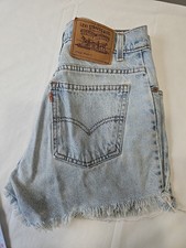 VTG 80s Levis Orange Tab Raw Hem Cutoff Shorts Jean Denim Blue Womens 7 Reg