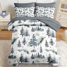 Comforter Set Queen Size, Tree Pine Birds 7 Pcs Bedding for and Adults, Woodl...