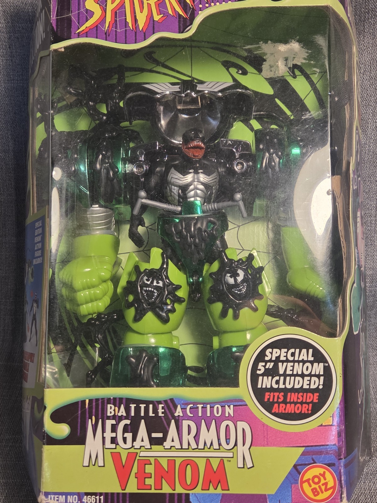 Toy Biz Marvel Spider-Man Animated Battle Action Mega Armor Venom 1997 Rare NOS