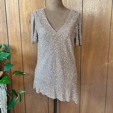 Vintage Adrianna Papell Boutique Beaded Sequin Asymmetrical Hem Top