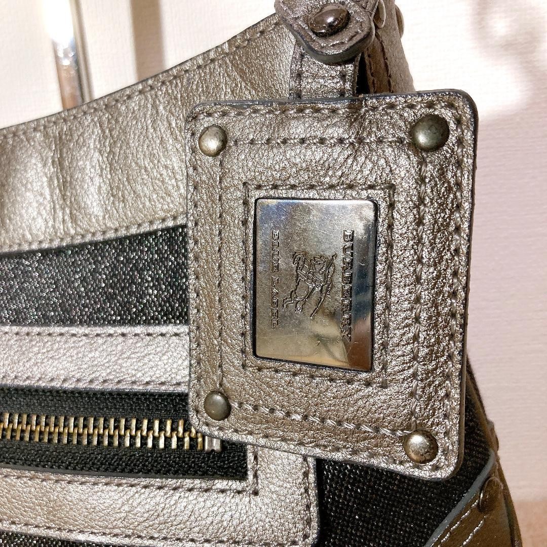 Burberry Blue Label One Shoulder Bag Navy Glitter Canvas Leather Logo Bag New thumbnail 23