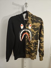 Vintage Authentic Bape Shark Full Zip Hoodie Youth Small Black Camo Split Japan