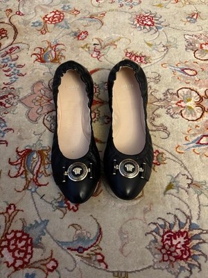 Versace Ballerinas Slippers Schwarz Leder 39 Neu mit Karton