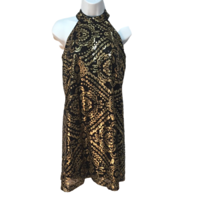 Francesca's Collection Formal Black and Gold Sequin XS Sleeveless Dress |  eBay