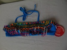SO Tassel Bandeau Halter Bikini Top Blue Multi Print Girl's Size 14 5617