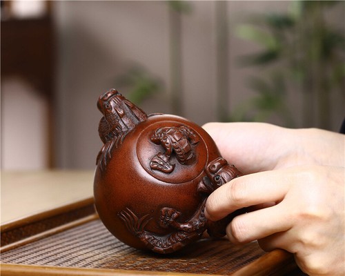 240cc Chinesische Zisha Lila Ton Teekanne Drachen Stil Handarbeit Wohndeko - Bild 3 von 5