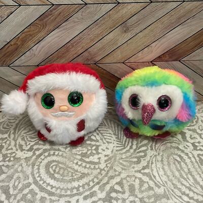 Lot of 2 TY Puffies OWEN the Owl 3  Tie Dye Sparkly & Kris Santa Clause