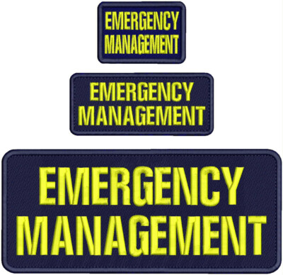 E MANAGEMENT EMBROIDERY PATCH 4X10 2X3  & 2X5'' HOOK ON BACK yellow ON NAVY BLUE