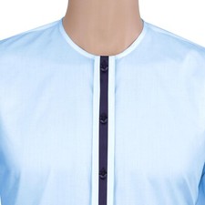 Men Sky Blue Grandad Mandarin Collarless Contrast Trim Casual Formal Dress Shirt