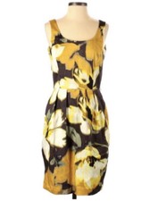 Eliza J 6 brown/yellow/green floral retro sleeveless cotton/spandex blend dress