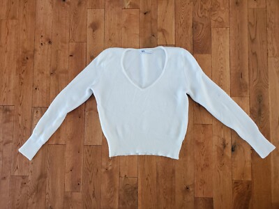 Zara Knit Sweater cropped Creamy White L soft, fuzzy