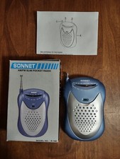 Sonnet AM FM Slim Pocket Radio R-186 Telescope Antenna Earphone Jack NOS Blue