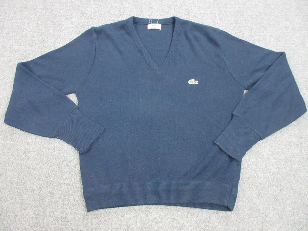 VINTAGE Lacoste Sweater Mens Large Blue Knit Crocodile Logo Preppy