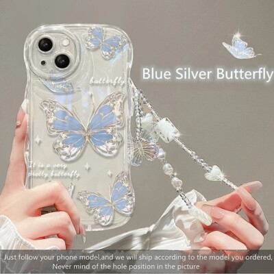 For iPhone Samsung Huawei Infinix Phone Case Cover Women Girls +Butterfly Chain