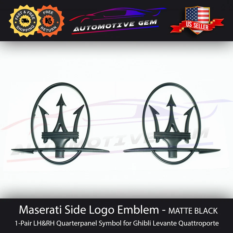 Maserati Side Logo Emblem Matte Black Quarterpanel Badge Ghibli Quattroporte - Image 2 of 4