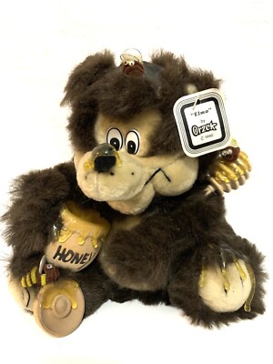 VINTAGE TEDDY BEAR  ELMO BY ORZEK TAG 1990 FAT CUTE W HONEY POT & BEE PLUSH 10''