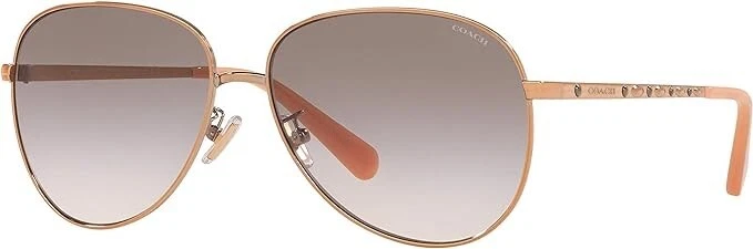 Очки солнцезащитные женские Coach HC7094 93313B авиаторские розовое золото серые градиентные линзы 60 мм - Изображение 2 из 3
