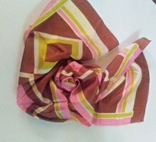 Vintage MCM/60's Bold Geometric Design Oblong Scarf Pink Brown White Lime Green