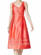 ADRIANNA PAPELL Size 8 Pleated Party Cocktail Sheath Dress PINK CORAL