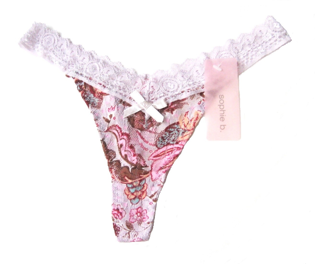 www.prominentresults.com :A0520 Sophie B NEW Women's Laced Waist All Sheer Stretch Printed Floral Mesh Thongs