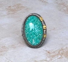 Julie Shaw One of a Kind Oval Amazonite Statement Ring size 7.25