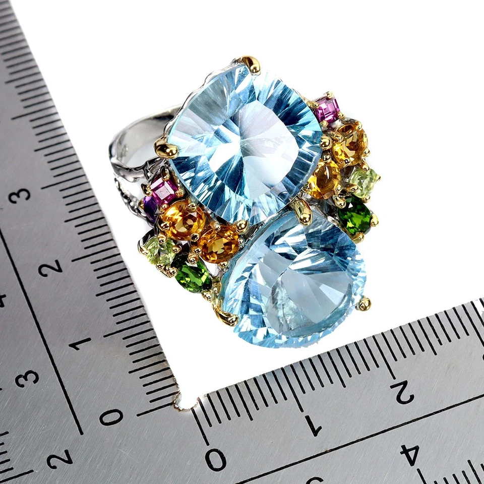 925 Sterlingsilber Ring Herz Schweizer Blau Topas 39ct Handgemacht Schmuck 8 - Bild 3 von 4