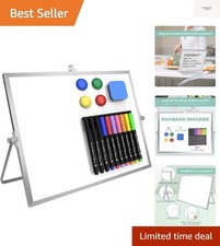 Dry Erase White Board, 16inX12in Large Magnetic Desktop Whiteboard with Stand...