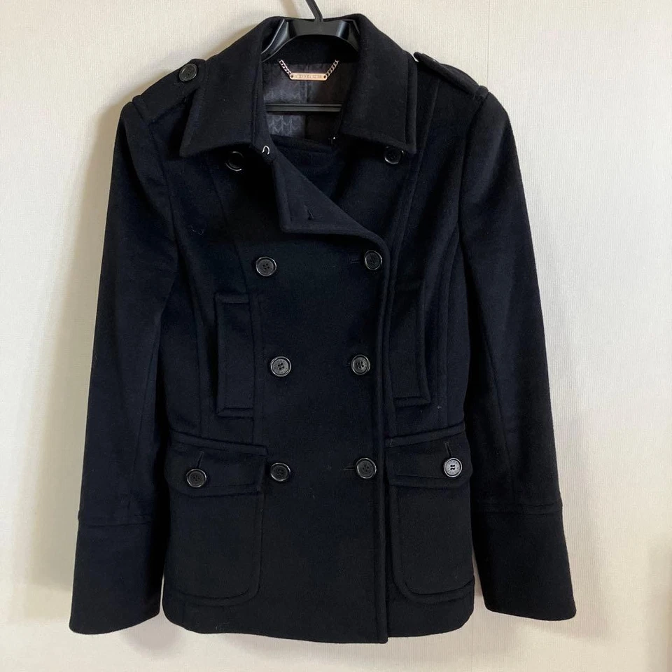 Шерстяное черное классическое двубортное пальто Michael Kors Peacoat XS Angora - Изображение 4 из 4