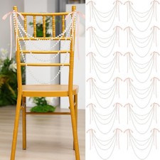 16 Pcs Wedding Pearl Bow Chair Decor Satin Ribbon Bows with Pearl Beaded Stri...